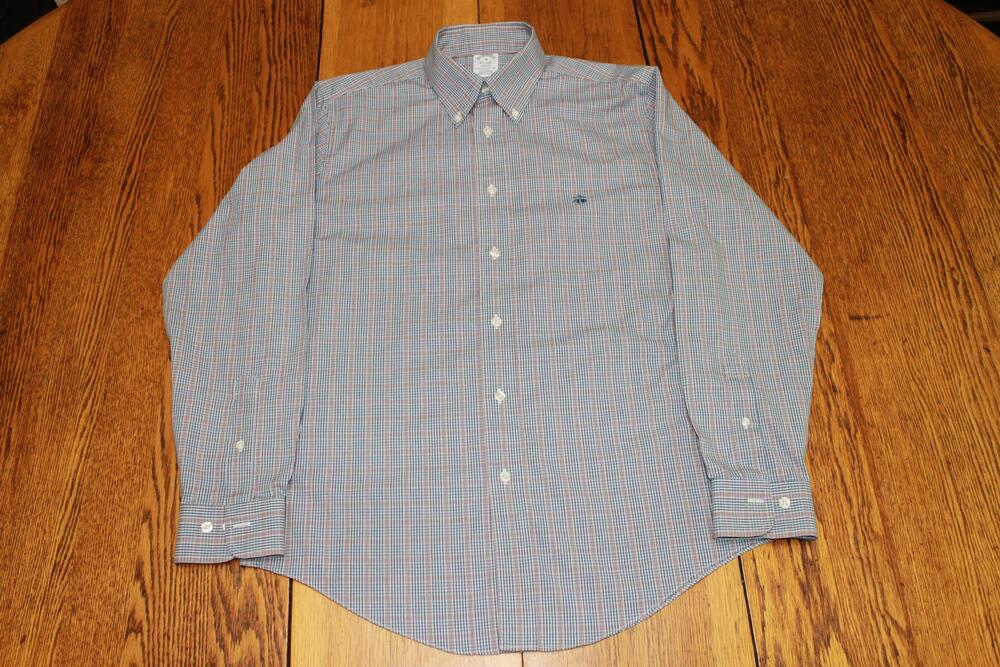 Brooks Brothers Shirt Mens Medium Blue Red Plaid Regent Supima Cotton Non Iron